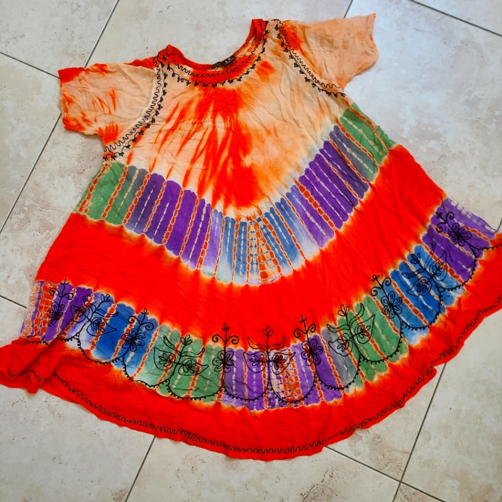 Tie dye beach embroidered coverup one size